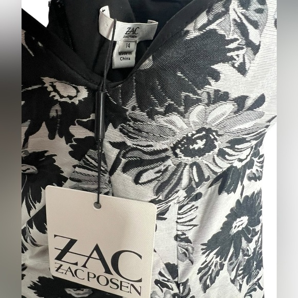 ZAC Zac Posen Black and White Floral High Low Dress - Picture 7 of 7